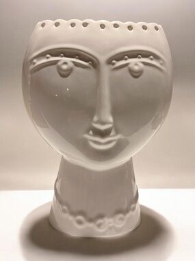 Gisela Graham White Ceramic Lady Head Planter Vase UK Import Face Pot